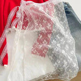 GETADME Korean Fashion Lace Irregular Skirt Curtain White Flowers Lace Mesh Halfbody Skirt Women Summer Bottoms Jeans Decorative Hemline