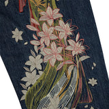 GETADME Japanese Kimono Girl Floral Embroidery Jeans Woman Wide Leg High Waisted Pants Y2k Artistic Design High Waist Trend Women Jeans