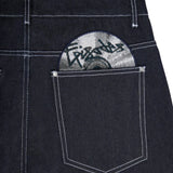 GETADME Y2k Dark Indigo Barrel Baggy Jeans Sound Wave Embroidery CD Pocket Decor Wide Leg Denim Pants Y2K Streetwear Loose Men Trousers