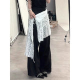 GETADME Y2K Irregular Mini Skirts Women Harajuku Aesthetic White Lace Tulle Bandage Skirt Japanese Vintage Hollow Out Faldas New