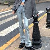 New Fall Summer Flared Jeans Women's Blue Straight Slim Body High Waist Vintage Pants Female Korean New Solid Color Trouser