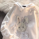Japanese style rabbit embroidery oversized hoodie women fall/winter Y2K street Harajuku long-sleeved womens pullover sweater