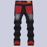 GETADME Streetwear Men Patch Ripped Jeans Black Red Design Slimming Men's Clothing Stretch Cozy Denim Pants  Hip Hop Trend Trousers