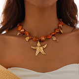 GETADME Retro Starfish White Shell Conch Pendant Necklace  Women 2025 Simple Creative Colorful Stones  Hand Woven beach Jewelry Girls