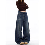 GETADME Minimalist temperament versatile washed denim jeans for women high street texture retro casual Harajuku Y2k loose wide leg pants