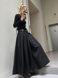 GETADME TFETTERS Brand Black Pleated Skirt Women 2025 Spring and Autumn Maxi Skirt New High Waist  Long Skirt for Women Clothing