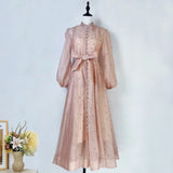 GETADME 4색 쇼 부스 하이데프 드레스 디자인 감성 헤비듀티 스터드 롱 슬리브 버튼 롱 드레스 플러스 탱크탑