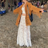 Getadme Trendix See Through Lace Skirts Women High Waist Street Fashion Loose Hollow Out Long Skirt Party Sexy Patchwork Clubwear 2025
