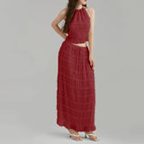 GETADME Imcute Women 2 Piece Maxi Skirt Set Y2k Lace Up Back Tank Top Flowy Ruffle Long Skirt Outfits Summer Going Out Beach Sundress