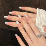 GETADME 10pcs Simple Handmade Fake Nail Tip Gradient Pink Design False Nail Art Reusable French Cat's Eye Mid-length Oval Press on Nails