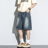 GETADME Summer New Baggy Denim Shorts Fashion Casual Straight Harajuku Jeans Male Vintage Wash Drawstring Short Pants Streetwear