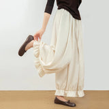 GETADME New Japanese Fashion Cropped Pants for Woman Vintage Baggy Lantern Trousers Women Spring Autmn Kawaii Ruffled Casual Pant Mujer