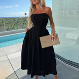 GETADME Women Fashion Solid Color Banquet Dress Elegant Temperament Big Hem Long Dress Sexy 2025 One Shoulder Sleeveless Party Dresses