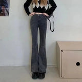 GETADME 2025 Woman High Waist Vintage Flare Jeans Female Elastic Bell Bottom Pants Girls Black Brown Deep Blue Light Blue Denim Trousers