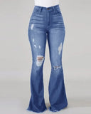 GETADME Denim Womens Pants High-stretch Ripped Jeans High-waisted Flared Trousers for Women