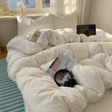 GETADME Cotton Bedding Set 4pcs with Solid Bed Sheet Duvet Cover Pillowcases Single Couple Bedsheet King Queen Double Twin Size
