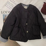 GETADME 한국 버전 핑크 램스울 코튼 패딩 의류 여성 겨울 신상품 두꺼운 라운드넥 램스울 코트 코튼 패딩 재킷