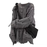 GETADME Long Sleeve Sweater Streetwear Men's Sweater Hip Hop Style Ripped Two-piece Design Knitted Round Neck Soft Warm Fall/winter
