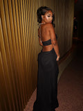 GETADME Nibber Prom Party Gown Dress Woman Sexy See Through Luxury Chain Halter Low-Neck Backless Sleeveless Midnight Elegant Vestidos