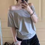 GETADME T-shirts Women Solid Simple Summer Casual Cleanfit Short Sleeve All-match Young Girls Streetwear Y2k Top Aesthetic Clothes Ins