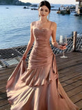 GETADME Women Elegant Graduation Birthday Evening Party Dress Ruffles Spaghetti Strap Mermaid Dresses Wedding Formal Slim Fit Prom