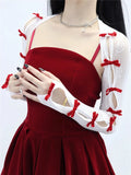 Getadme - Adorable châle une pièce en dentelle avec nœud papillon, mitaines style Lolita, douces et floquées, gants longs sans doigts avec protection solaire pour femmes