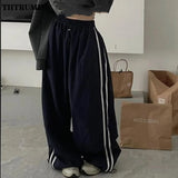 GETADME Oversized Hip Hop Baggy Pants Fashion Women Striped Pocket Elastic High Waist Cargo Pant Streetwear Sweatpant Loose New Trousers