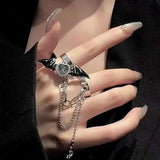 GETADME 여성용 고딕 악마 날개 반지 Y2K 러브 크리스탈 리본 크로스 더블 핑거 펑크 스테인리스 스틸 패션 주얼리