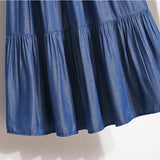 GETADME Women's Patchwork Denim Color Spliced A-line Skirt Tencel Big Swing Long Thin Skirt