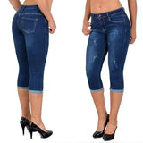 GETADME 2025 Women's Summer Skinny Denim Pants Jeans Mid Waist Stretch Capri Pants Knee Length Trousers Black Blue Ladies Pencil Pants