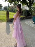 GETADME Chic Halter Pleated Women's Long Dress Flower Sleeveless Backless Cascading Ruffle Robe 2025 Summer Fashion Female Party Dresses