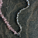 GETADME 우아한 불규칙 CCB &amp; 핑크 스톤 비즈 체인 하트 펜던트 목걸이 여성용 초커 디너 파티 발렌타인 데이 주얼리 N0498