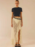 GETADME PUWD Women Coquett Skirt 2025 Ladies Sexy Fashion Lace Faldas Para Mujeres Comfortable White Slim Skirt For Women's Clothes