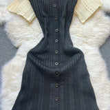 GETADME YuooMuoo Women Dress 2025 Spring and Summer Elegant Patchwork One-Piece Knitted Maxi Dress Office Lady Slim Waist Sweater Dress