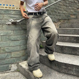 GETADME Vintage Men y2k Stretchy Baggy Denim Jeans For Men Fashion Casual pants Streetwear Denim Hip Hop Wide-Leg Straight Trousers
