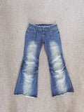 GETADME 2025 Spring Autumn Vintage Style Ruched Denim Flared Pants for Women Y2K Aesthetic Low Waist Slim Fit Bell Bottom Jeans Fashion