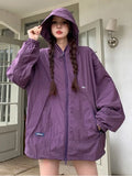 Getadme-New Korean Fashion Oversized Long Sleeve Hooded Jacket Women Sweatshirt Chic Summer Jacket Beach Outdoor Sun Protection Clothing