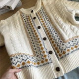 GETADME 빈티지 자카드 니트 가디건 여성 루즈 캐주얼 레이지 윈드 프린트 버튼 풀오버 한국식 긴팔 배기 에스테틱 아웃웨어 