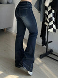 GETADME Kalevest Y2K High Street Low Rise Jeans Blue Women Pants Bootcut  Pockets Jeans Streetwear Low Waist Jeans Wide Leg Pants