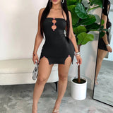 GETADME 여성용 솔리드 컬러 서스펜더 홀로우 하트 모양 힙 허깅 드레스