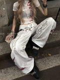 GETADME American Vintage Style Large Pocket Jeans New Fashion Women's Baggy Denim Pants Embroidery Patch Floor-Length Pants