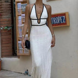 GETADME 여성용 섹시 시스루 백리스 타이업 롱 드레스 여름 해변 휴가 수영복 커버업 여성 니트 튜닉 슬립 드레스