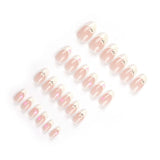 GETADME 24개입 저렴한 러브 웨어 네일 아몬드 미디엄 프레스온 네일 귀여운 탈부착 베이지 롱 가짜 손톱 여름용 한국식 탈부착 네일 아트