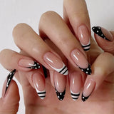 GETADME Gentle Light Pink French Fake Nails 24/30Pcs Almond Acrylic Press On Nails Polka Dot Printed Women and Girls Charm False Nails