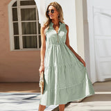 GETADME Vintage Boho Summer Midi Dress Women Sleeveless Casual Holiday Striped Shirt Dress Women Sundress Outfits Female Robe Vestidos