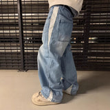 GETADME Wide Leg Jeans Men Straight Pants Vintage Patchwork Washed Distressed Mid Waist Pockets 2025 Streetwear Denims Loose Trousers