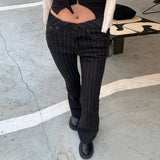 GETADME 2000s Clothes Y2k Low Rise Boot Cut Jeans Woman Casual Black Striped Denim Trousers Streetwear Flare Pants P77-DD25