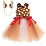 GETADME Girls Christmas Animal Masquerade Costume Cute Elk Costume Children's Birthday Carnival Party Bow Dress Baby Festival Gown 2025