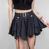GETADME West Retro Bohemian Style Maillard Women Crumpled Layer Mini Skirt with Belt Strap Short Skirt Grunge E-Girl Y2K Acubi Outfit