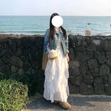 GETADME Deeptown Sweet Elegant White Long Skirt Women Fairycore Korean Style Lace Ruffle Skirt Asymmetrical Retro Street Layered Skirts